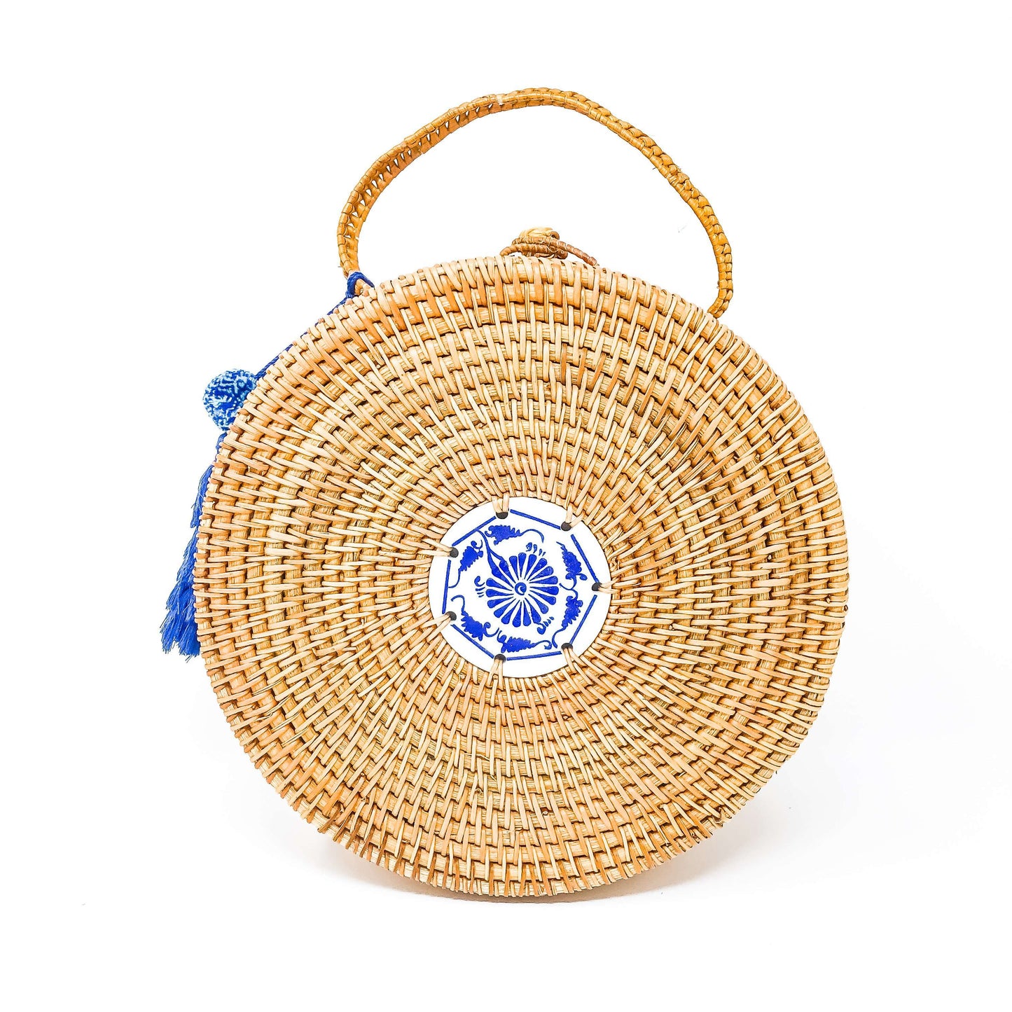 Top Handle Ratan Large Bag with ceramic centre