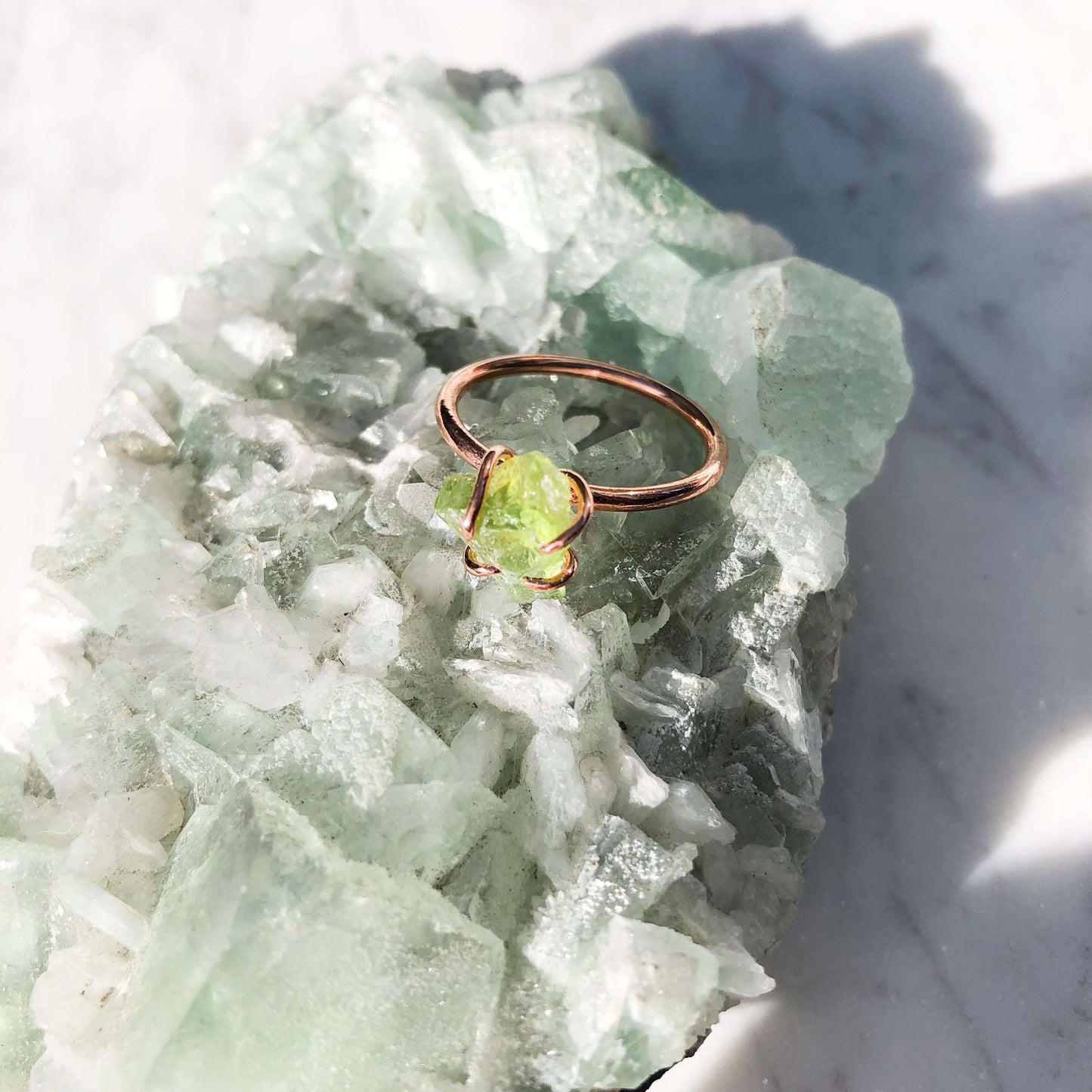 Peridot raw crystal rings