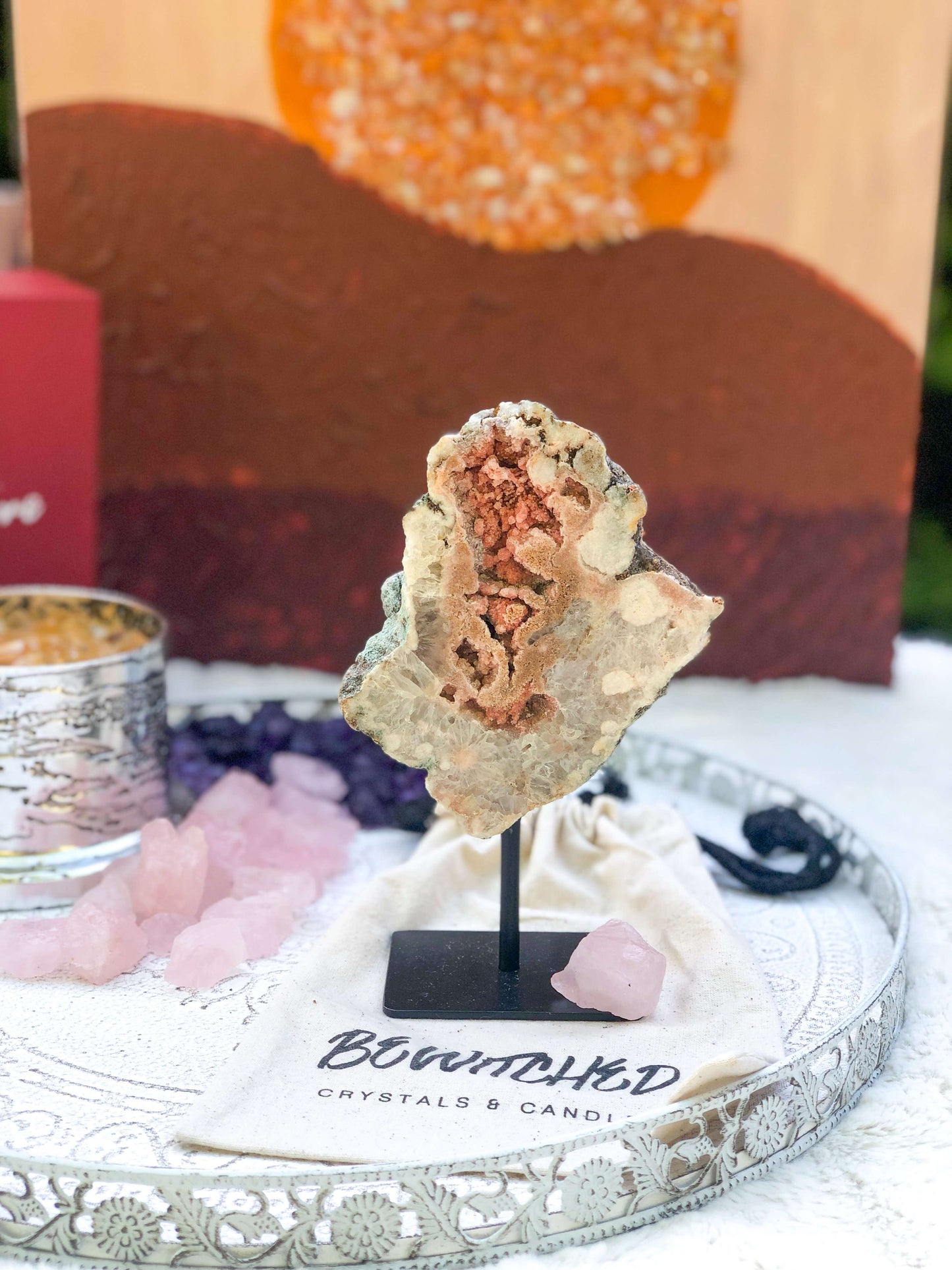 Small Pink Brazilian Amethyst Slice on Stand