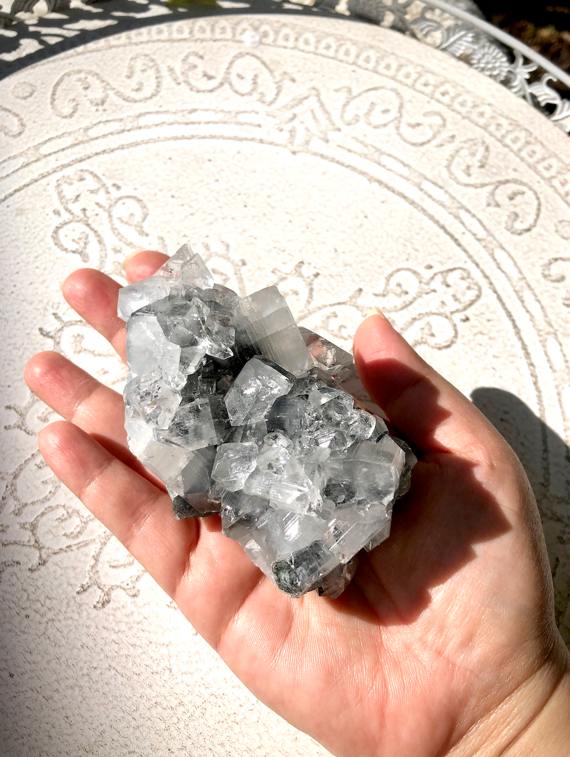 Clear Apophyllite on Black Chalcedony 3