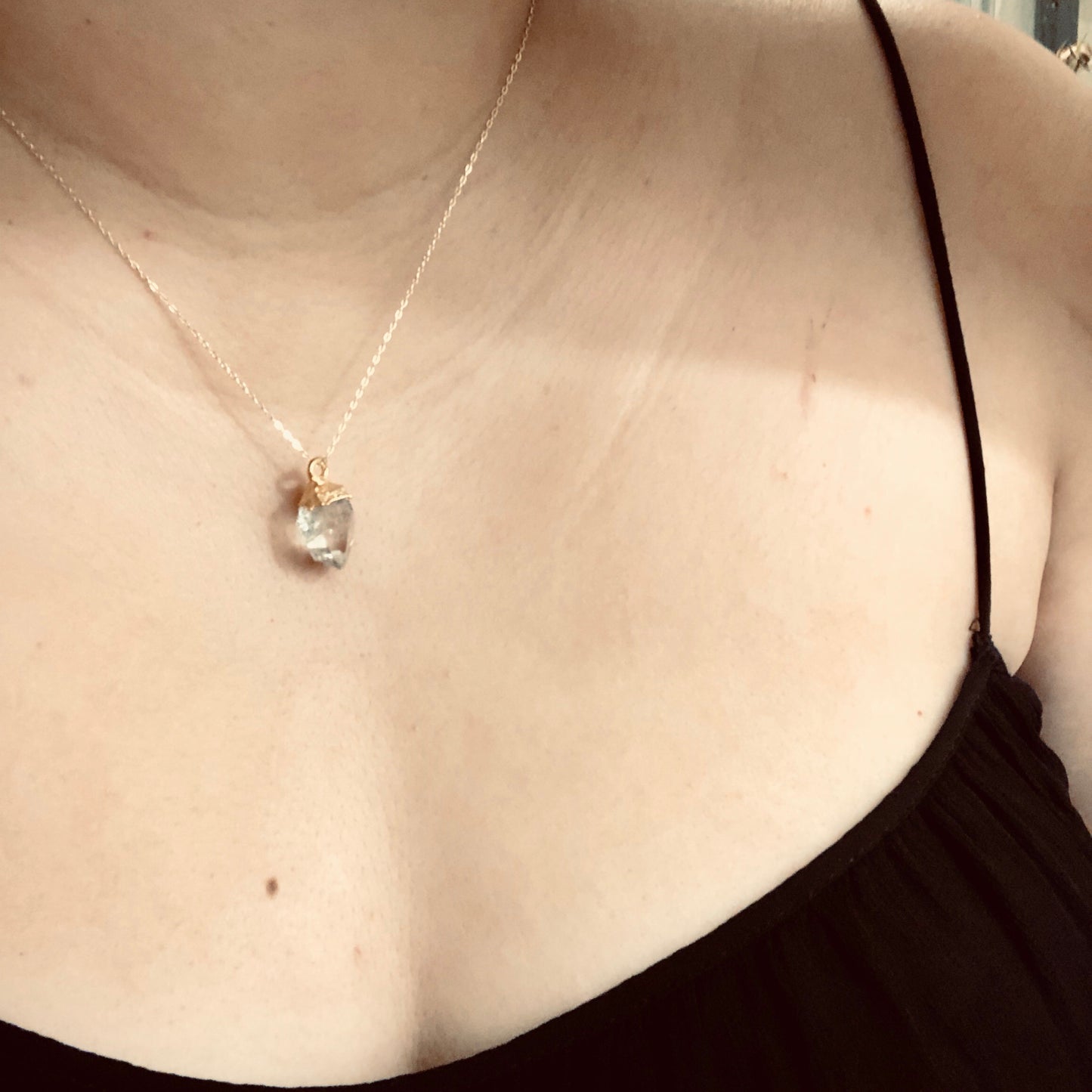 Herkimer Diamond Pendants with Gold Filled 1mm Chain