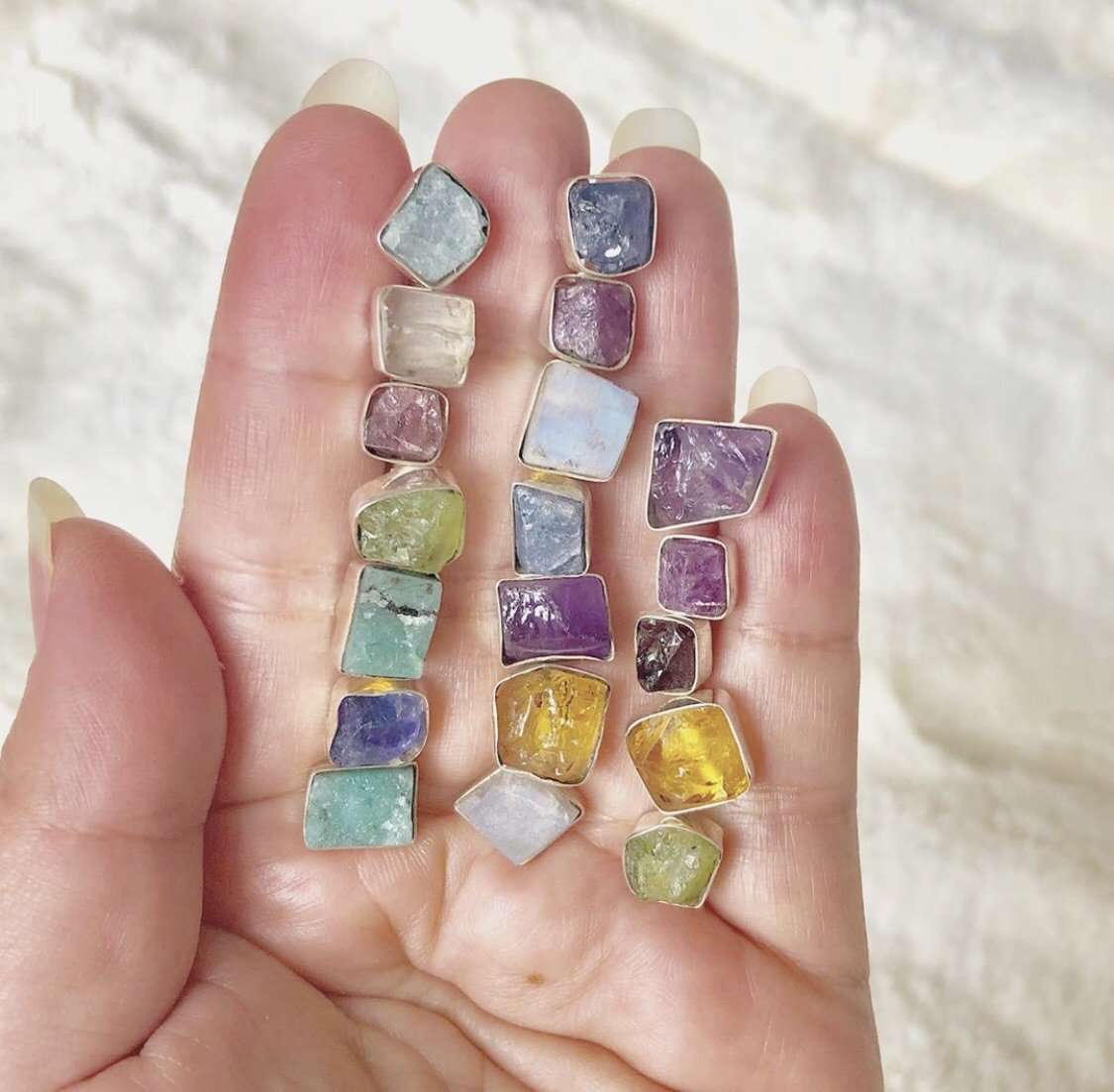 Collection of raw crystal stud earrings